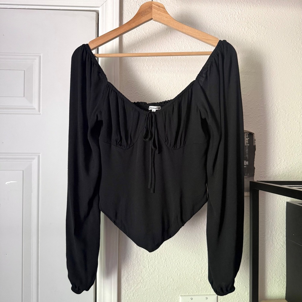 REFORMATION black puff long sleeve cropped corset bustier top blouse